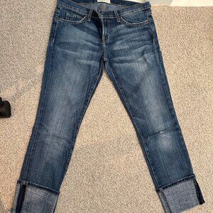 Current/Elliot Dark Wash Cropped, Cuffed Low Rise Jeans